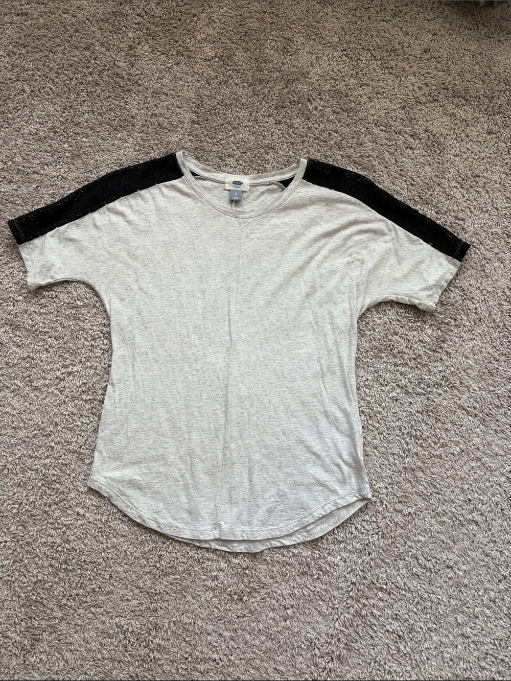 Light Gray Tee with Black lace Shoulder Panels